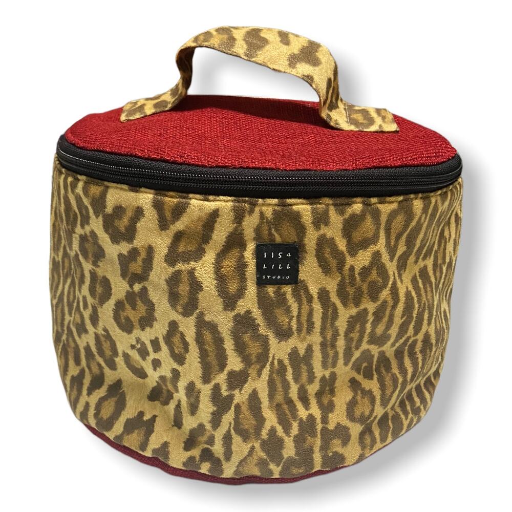 1154 Lill Studio Leopard Print Red‎ Tweed Makeup Cosmetic Toiletry Bag Travel